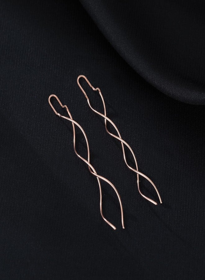 Reffeer Solid 925 Sterling Silver Double Linear Curved Dangle Earrings for Women Teen Girls Long Dangle Threader Earrings Tassel Drop (Rose) - Image 4